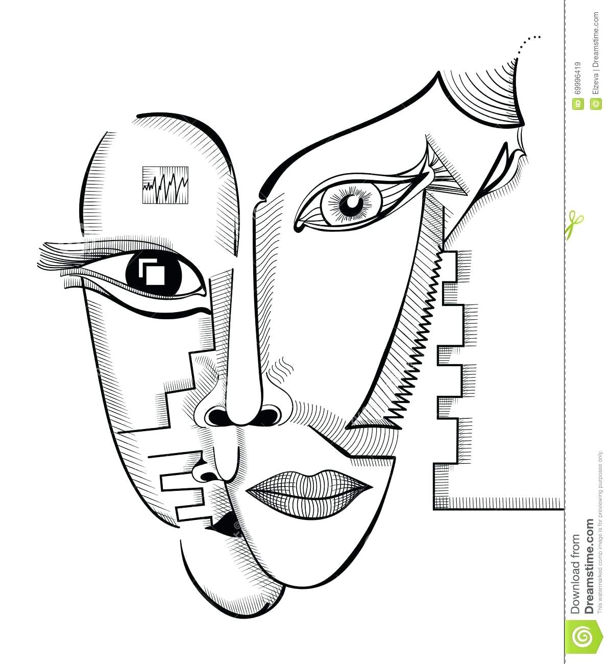 1195x1300 template face drawing template hand faces in cubism style - Female Face Drawing Template