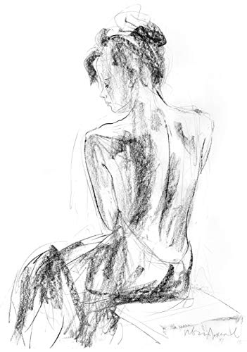 351x500 Woman Drawing Print, Charcoal Sketch Wall - Female Figure Drawing