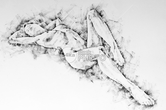 647x431 Lying Female Figure With Hands Raised Pose Drawing - Female Figure Drawing