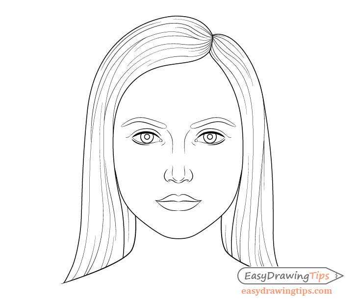 728x620 How To Draw A Female Face Step - Female Hair Drawing