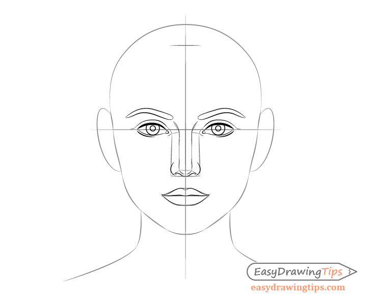 728x590 How To Draw A Female Face Step - Female Head Drawing