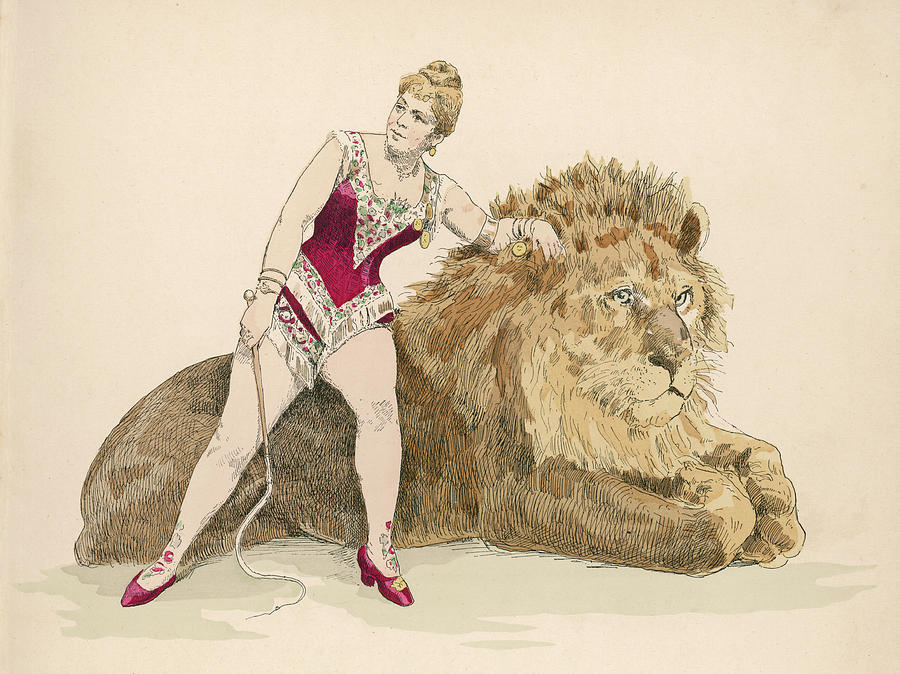 900x674 a female lion tamer drawing - Female Lion Drawing