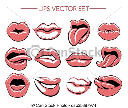 450x380 female lips expression set female lips or womans lip gestures - Female Lips Drawing
