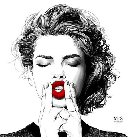 480x480 Art, Beauty, Colour, Drawing, Hair, Lips, Red, Woman - Female Lips Drawing