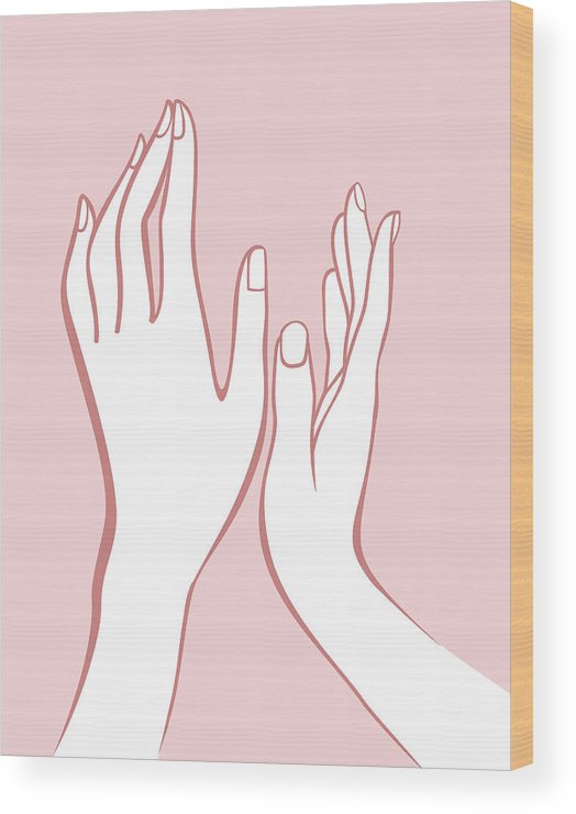 524x740 Female Hands Outline Drawing On Pink Background Wood Print - Female Outline Drawing