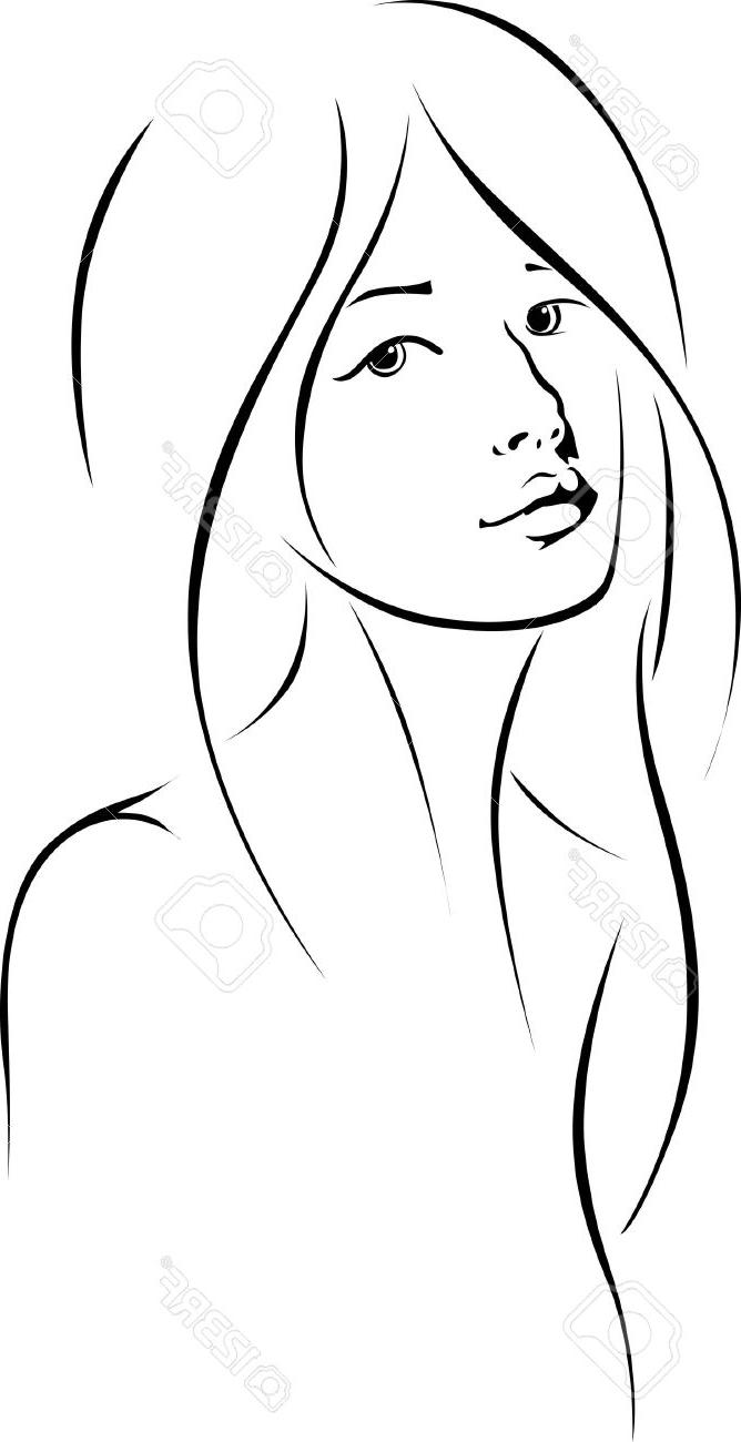 668x1300 Hd Woman Face With Long Hair Black Outline Drawing - Female Outline Drawing