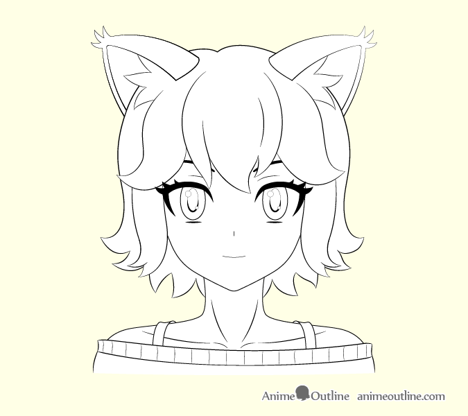 675x600 How To Draw Anime Cat Girl Ears Step - Female Outline Drawing