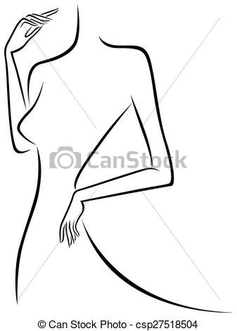 337x470 abstract slim female outline, hand drawing vector illustration - Female Outline Drawing