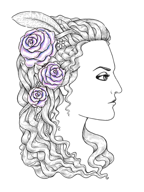 550x731 How To Create A Medieval Style Female Profile With Ink And Pencils - Female Profile Drawing