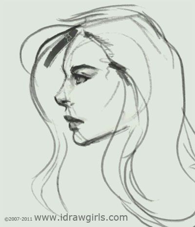 400x465 How To Draw Face Girl Profile Video Tutorial Quick Sketch - Female Profile Drawing
