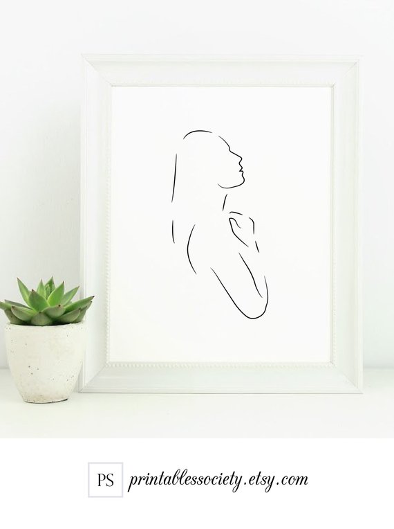 570x764 Woman Printable Line Artfemale Side Profile Art Printsimple Etsy - Female Side Profile Drawing