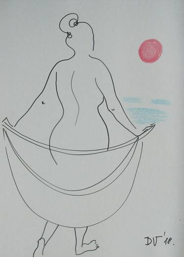 375x525 Female Silhouette Near The Sea Drawing - Female Silhouette Drawing
