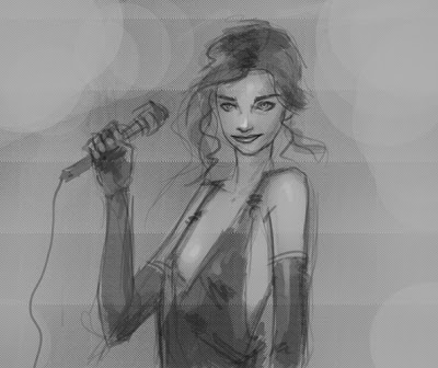 400x336 how to draw singer in a dress - Female Singer Drawing