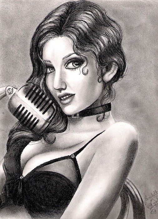 505x700 jazz singer drawing - Female Singer Drawing