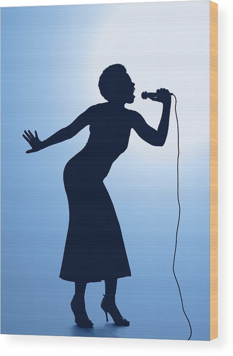 478x732 silhouette of female singer singing on microphone wood print - Female Singer Drawing