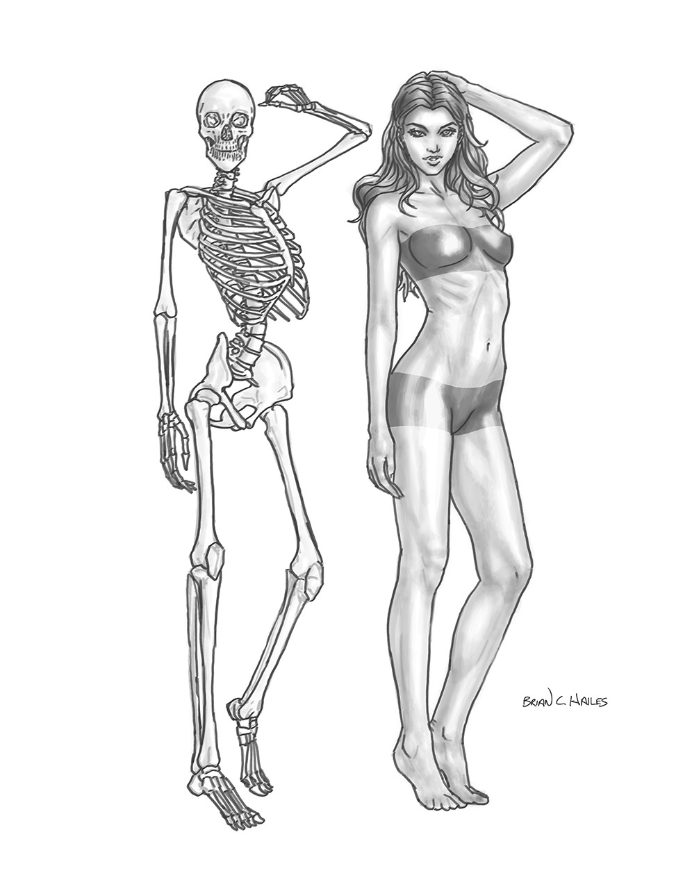 Artstation - Female Skeleton Drawing. 