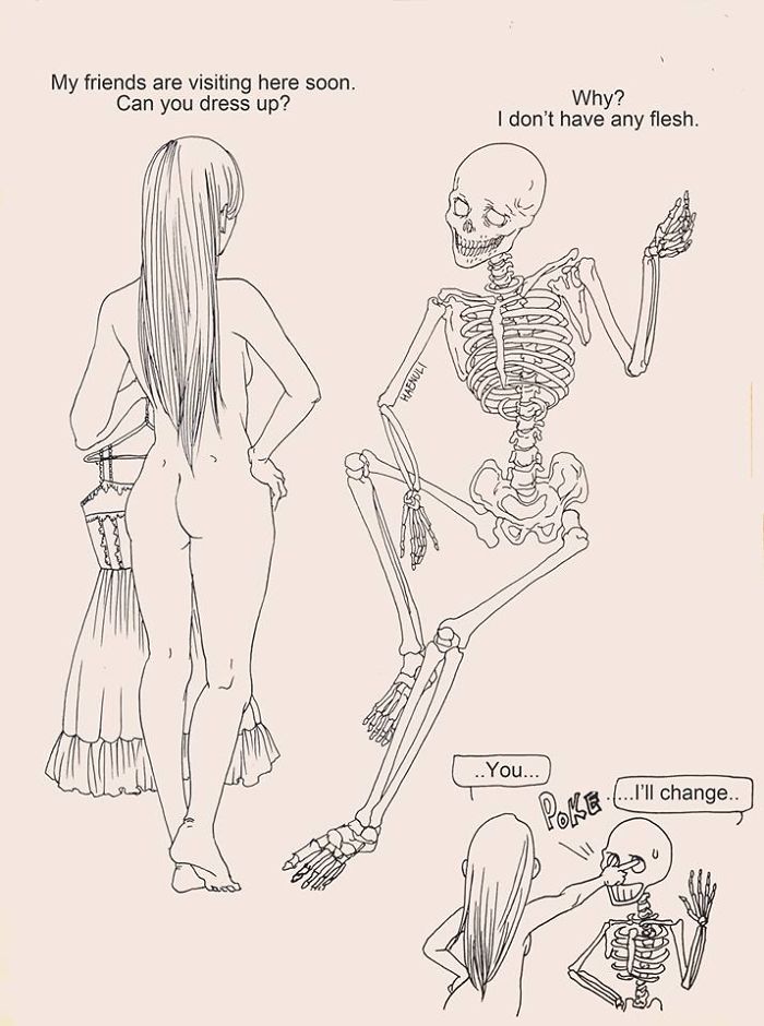 700x940 Artist Creates Death Inspired Comics To Fight Her Depression - Female Skeleton Drawing