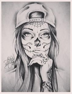236x308 Sugar Skull Gangster Girl, Drawing Ideas - Female Skull Drawing