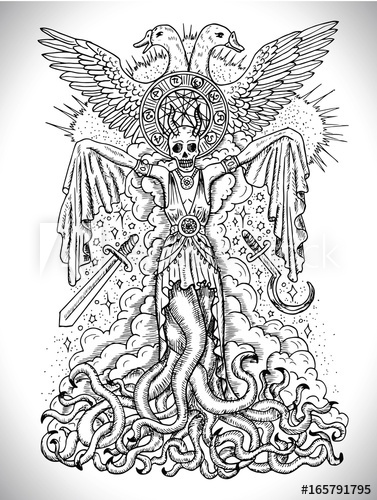 377x500 Black And White Drawing With Evil Goddess Or Female Demon - Female Skull Drawing
