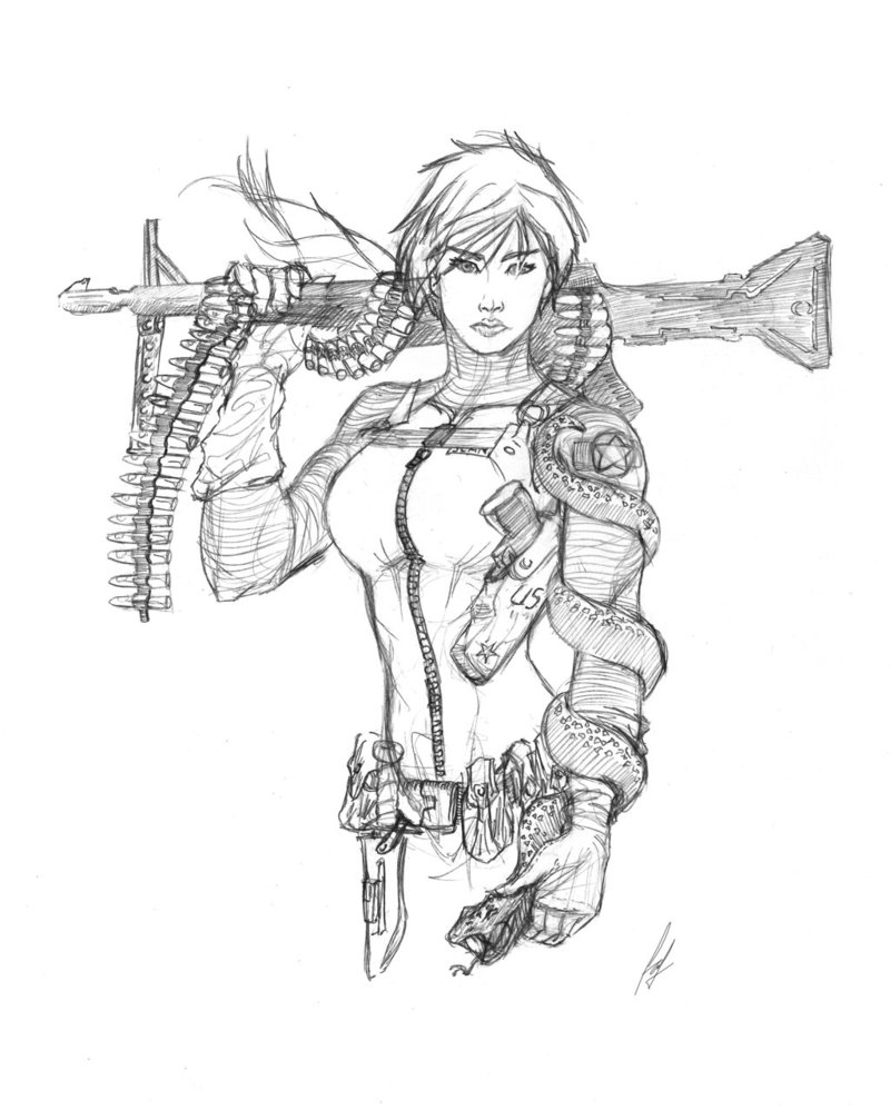 800x998 Girl Drawing Soldier For Free Download - Female Soldier Drawing