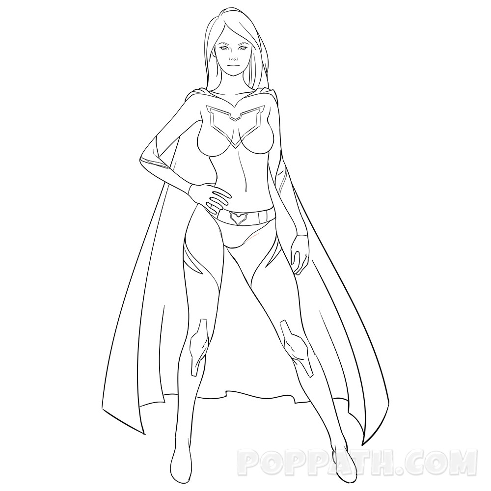 Lady Drawing Superhero For Free Download - Female Superhero Drawing Templat...