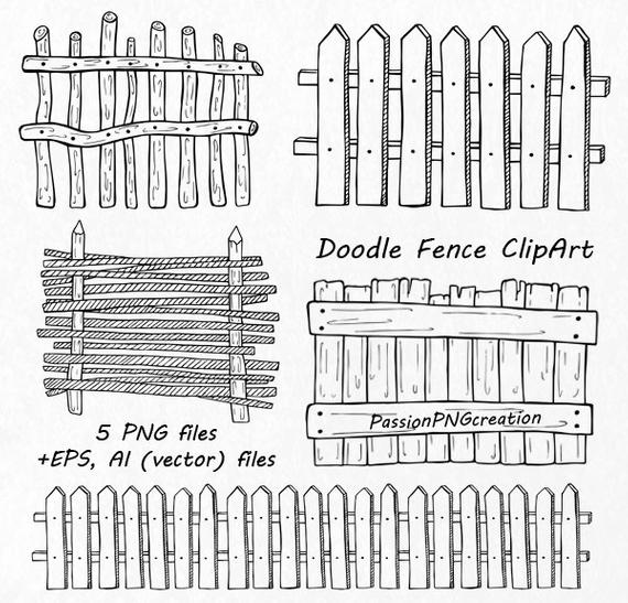 570x547 doodle fence clipart hand drawn wooden fence clip art png etsy - Fence Drawing
