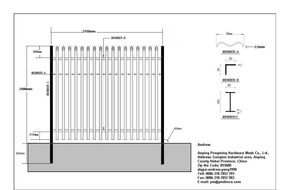 1000x643 palisade fence price with pengming fence factory palisade fence - Fence Drawing