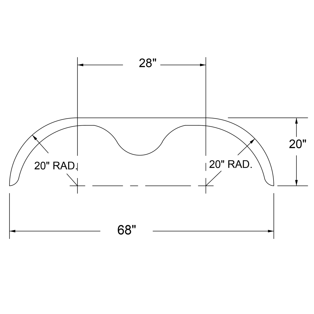 1000x1000 tandem axle teardrop gauge steel trailer fender - Fender Drawing