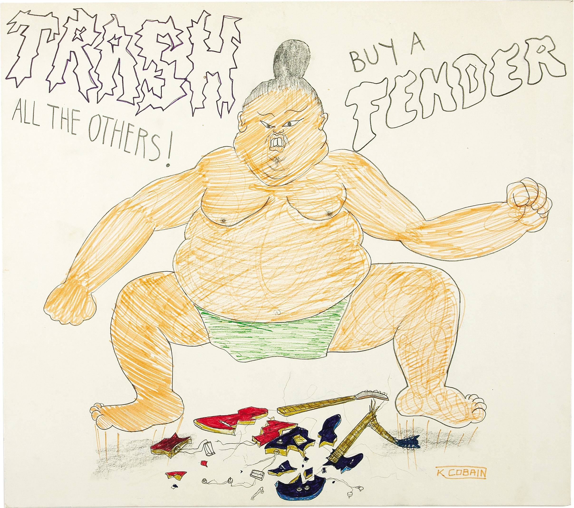 2415x2139 live nirvana guide to kurt cobain's art drawings - Fender Drawing