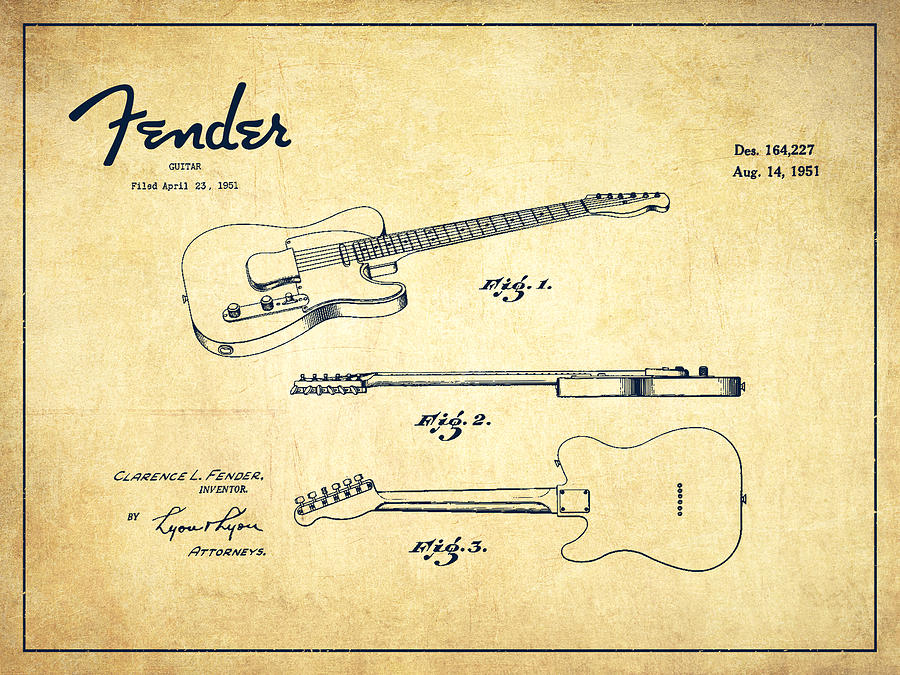 900x675 vintage fender guitar patent drawing from drawing - Fender Drawing