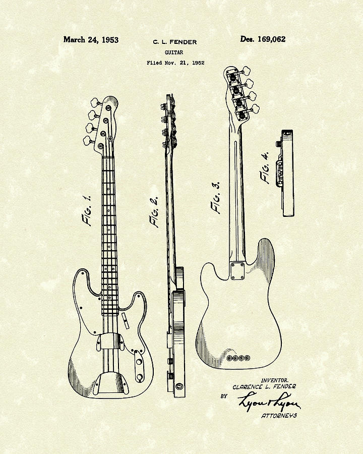 720x900 fender bass guitar patent art drawing - Fender Drawing