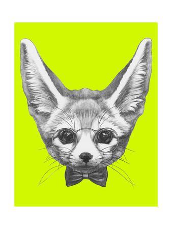 338x450 original drawing of fennec fox with glasses and bow tie isolated - Fennec Fox Drawing