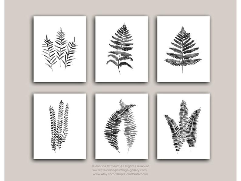 794x596 Fern Leaf Drawing Set Ferns Black Grey Botanical Poster Etsy - Fern Leaf Drawing