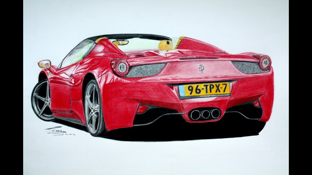 1280x720 ferrari spider pencil drawing - Ferrari 458 Drawing