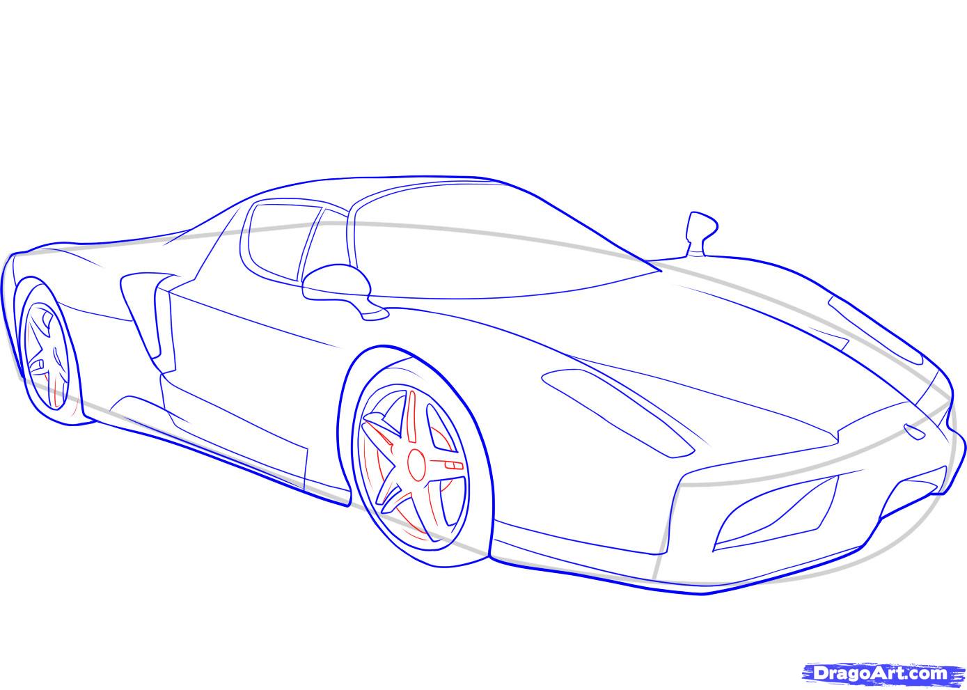 1389x991 how to draw a ferrari, step - Ferrari Car Drawing