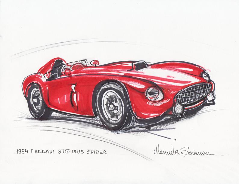 794x612 classic car print ferrari red car drawing racing car etsy - Ferrari Car Drawing