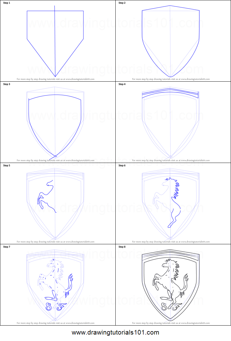 751x1107 How To Draw Ferrari Logo Printable Step - Ferrari Logo Drawing