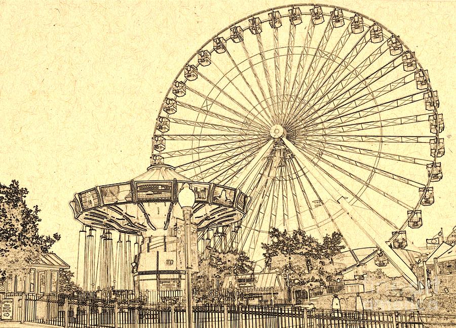 900x648 Ferris Wheel Navy Pier Digital Art - Ferris Wheel Drawing