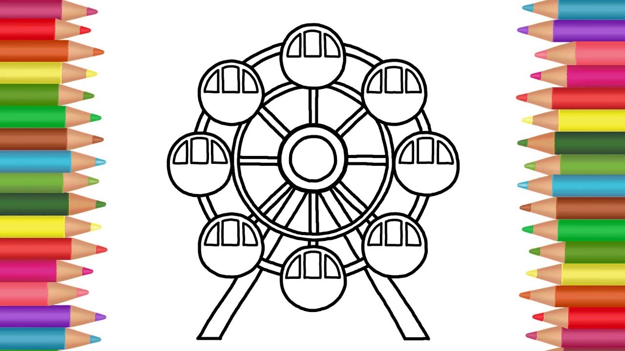 1280x720 How To Draw Ferris Wheel Drawing And Coloring Book For Kids - Ferris Wheel Drawing