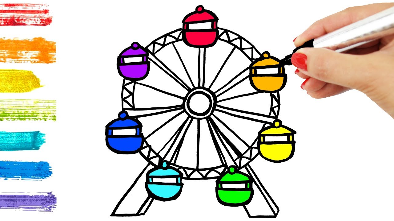 1280x720 How To Draw Rainbow Ferris Wheel Drawing For Kids Coloring Pages - Ferris Wheel Drawing