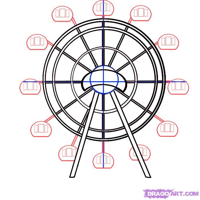 700x700 How To Draw A Ferris Wheel, Step - Ferris Wheel Drawing