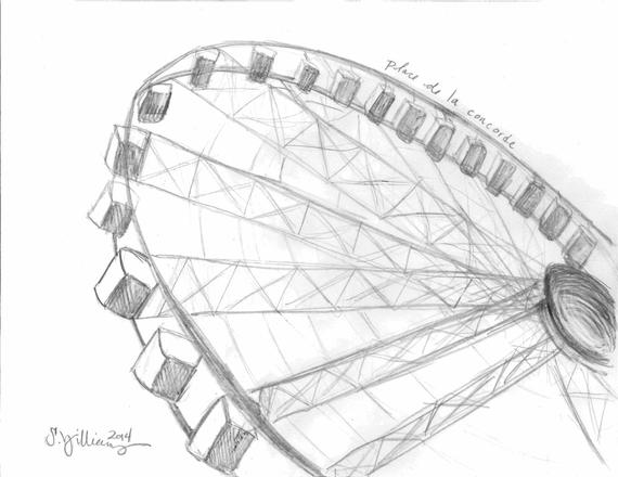 570x440 Place De La Concorde Ferris Wheel Whimsical Abstract Pencil - Ferris Wheel Drawing