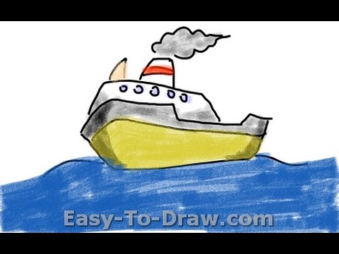 480x360 How To Draw A Cartoon Boat On The Sea - Ferry Boat Drawing