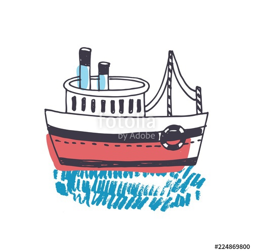 500x498 Colorful Drawing Of Passenger Ferry Boat Or Marine Vessel - Ferry Boat Drawing