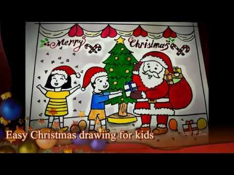 480x360 easy christmas festival drawing kids receiving gifts from santa - Festival Drawing