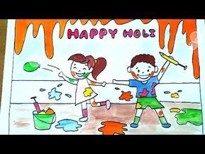 289x217 kids celebrating holi festival drawing for kids - Festival Drawing