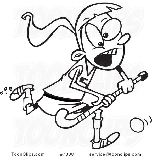 581x600 Cartoon Black And White Line Drawing Of A Girl Playing Field - Field Hockey Drawings