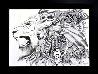 375x285 the fierce lion painting - Fierce Lion Drawing