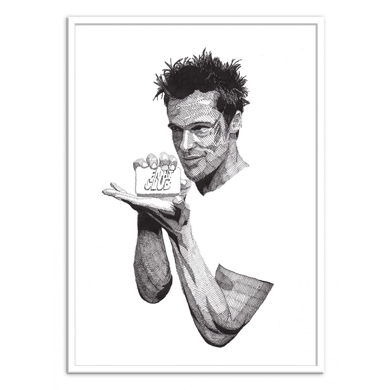 1250x1250 illustration art poster, frame, draw black white brad pitt fight club - Fight Club Drawing