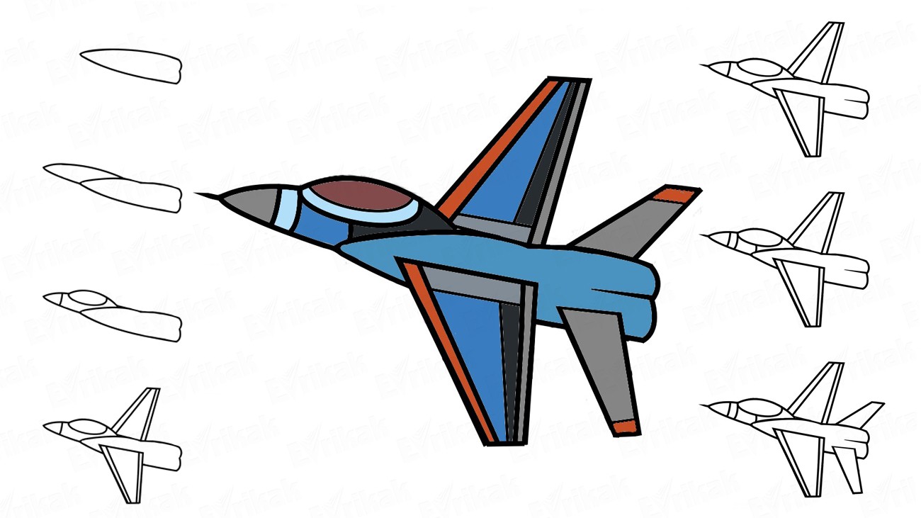1300x731 How To Draw A Military Plane Jet Fighter Step - Fighter Plane Drawing